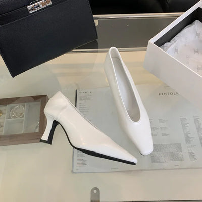 Elegant Woman High Heel Shoes Square Toe Pumps Female Office Shoe Shallow Designer Shoes Spring Autumn Brand Retro Witch Shoes