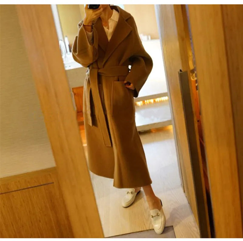 2024 Special Offer Side Slit 100% Pure Wool Women's Coat Long Double-Sided Woolen Coat Loose Comfortable Women's Clothing