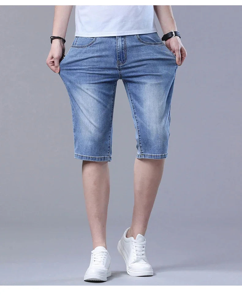 2024 New in SULEE Brand Summer  Men's Stretch Short Jeans Fashion Casual Slim Fit High Quality Elastic Denim Shorts Male Clothes