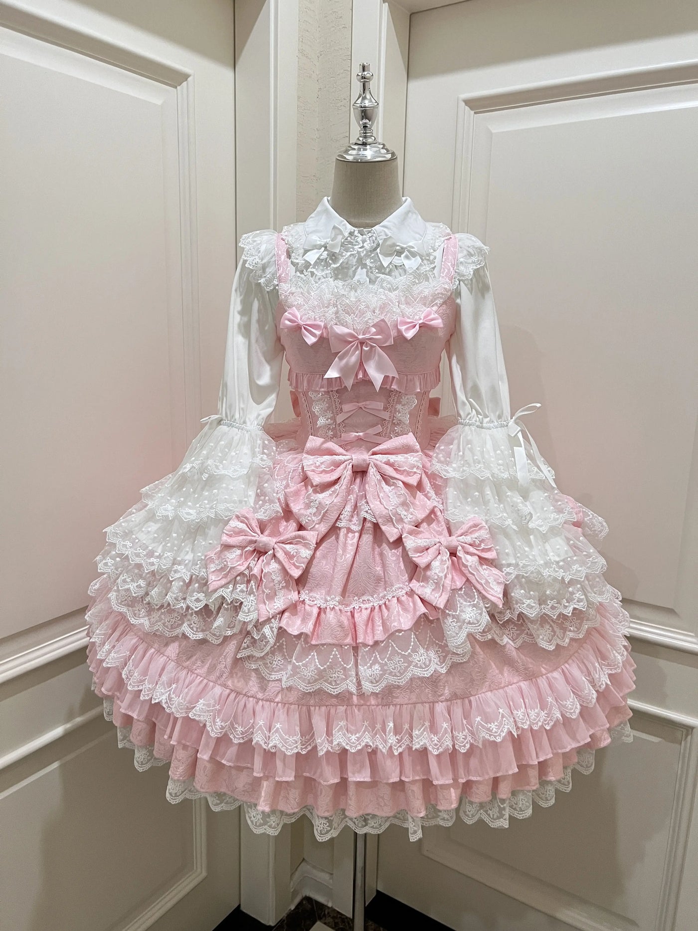 Original Lolita Dress Set Doll Feeling Girl Women's Sweet Jsk Suspender Dress Princess Fairy Lace Bow Sling Cake Dresses
