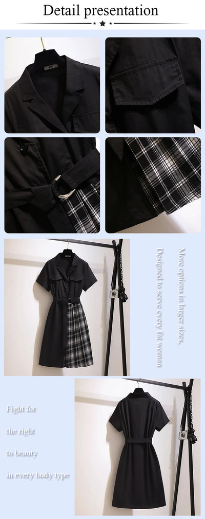 Summer Plus Size Women's Casual Dress Loose Comfortable Splicing Design Mid-length Dress 2025 New Women's Clothing Office Dress