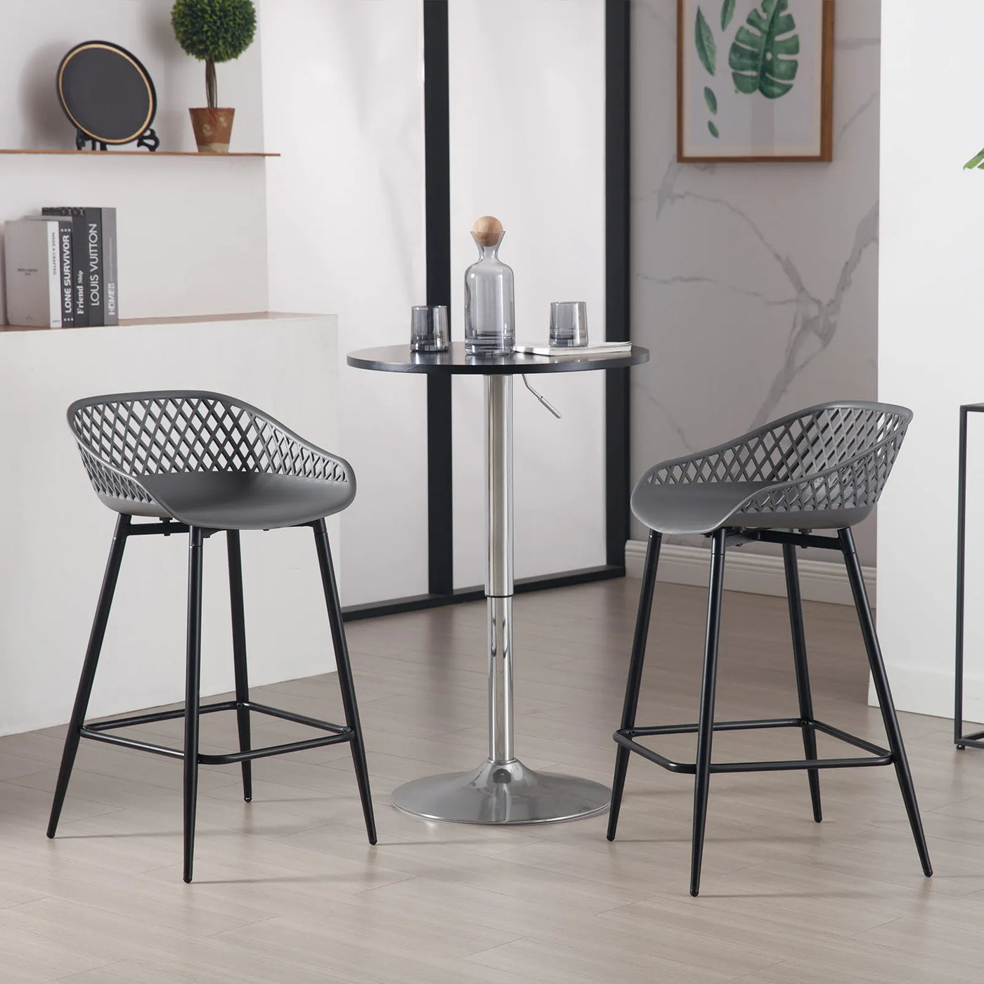2PCS/CET Plastic Bar Stools Counter Stool with Hollow Backrest  Footrest  High Kitchen Stool for Dining Room  Bar Outdoor Patio