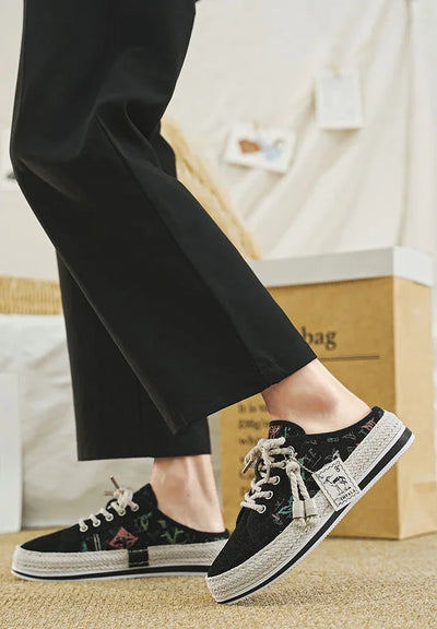 Shoes Summer Mules Half Sandals Man Canvas Slippers for Men Original Designer Luxury High Quality Fashion Rubber Casual Adult
