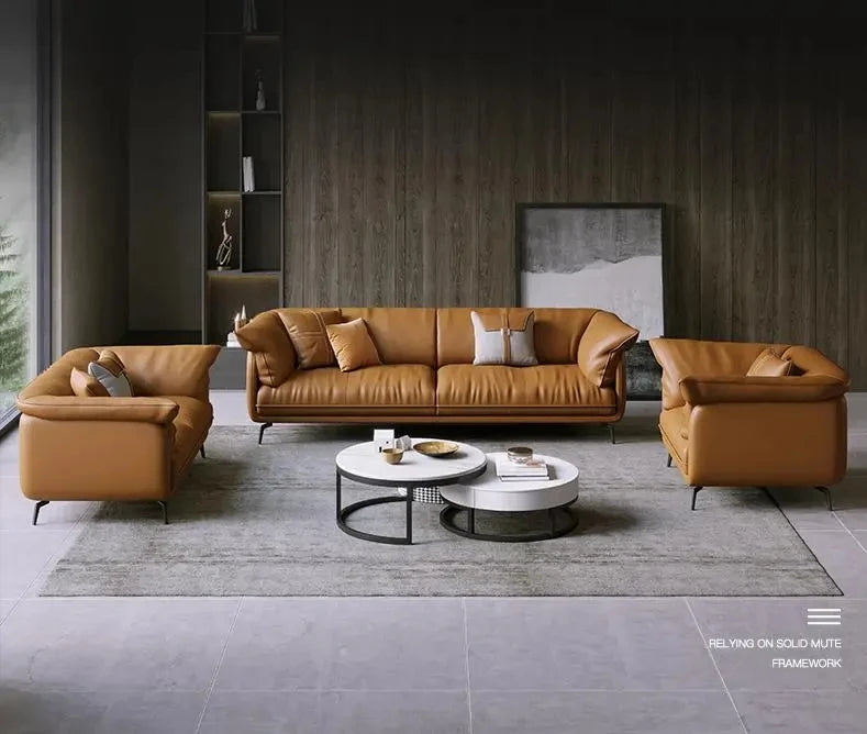 Modern Minimalist Living Room Leather Sofa  Apartment Furniture Set Combination Wtih Customzied Color