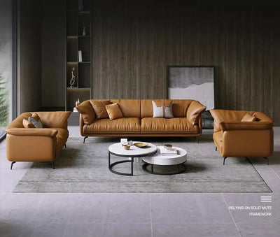 Modern Minimalist Living Room Leather Sofa  Apartment Furniture Set Combination Wtih Customzied Color