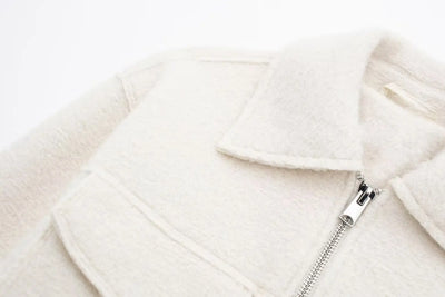 TRAFZA Women Vintage Casual Chic Solid Jackets Turn-down Collar Pockets Zipper Long Sleeve Coats Female Fashion 2024 Spring Coat