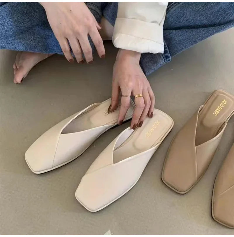 Women Mules Designer Square Toe 2025 Summer Ladies Fashion Slippers New Slides Female Outside Beach Shoes Big Size мюли женские