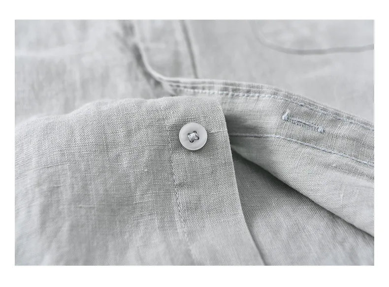 2025 Summer New Breathable Thin 100% Linen Short Sleeve Shirt for Men Casual Turn-down Collar Classic Shirt DC927