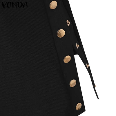 Plus Size 5XL VONDA 2025 Women Knitted Dress Sexy Long Sleeve Split Long Dress Lapel Collar Sundress Casual Robe Solid Vestidos