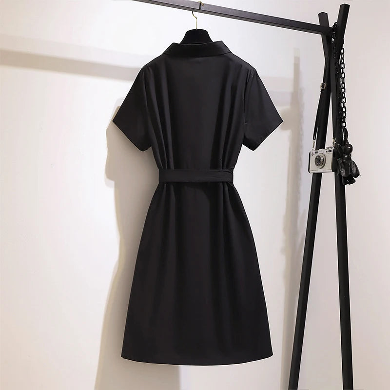 Summer Plus Size Women's Casual Dress Loose Comfortable Splicing Design Mid-length Dress 2025 New Women's Clothing Office Dress
