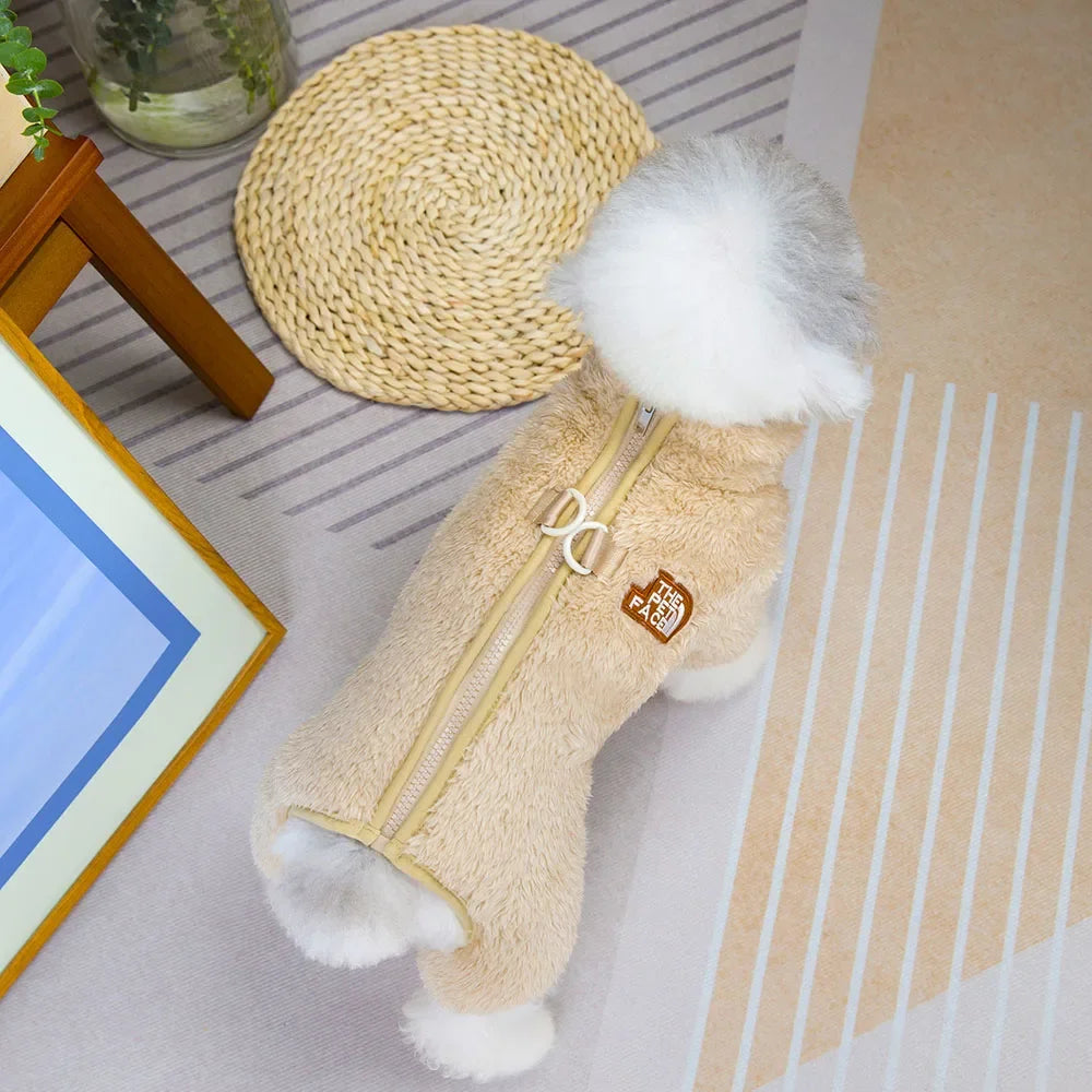 Winter Warm Pet Clothes Thick Warm Plush Dog Coat Jacket with Zipper for Small Dogs Cats Cozy Fleece Jumpsuit Chihuahua Costume