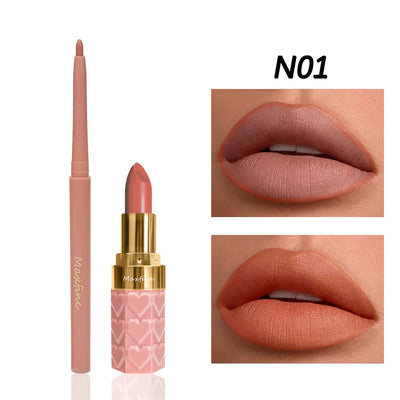 Velvet Matte Lip Liner Lipstick Pen Set Waterproof Long Lasting Sexy Red Contour Tint Lipstick Non-stick Cup Lipliner Pen Makeup