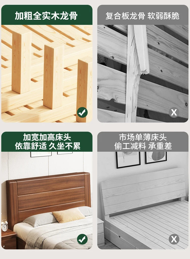Wooden Cheap Storage Bed Bedroom Elegant Pretty Luxury Full Size Frame Bed Bases Queen Home Cama Box Casal House Accessories