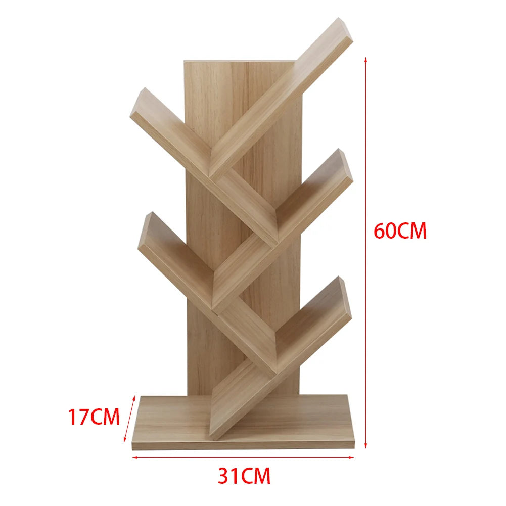 Rustic Standing Tree Bookshelf Wood Display Rack For Home Office Decoration Storage Organizer Shelf Bookcase