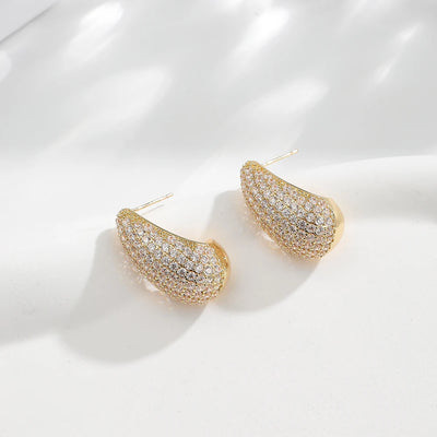 BenS CZ style Chunky Dome Drop Earrings for Women water drop small hoop earrings Brass cubic zirconia stud earring wholesale E55