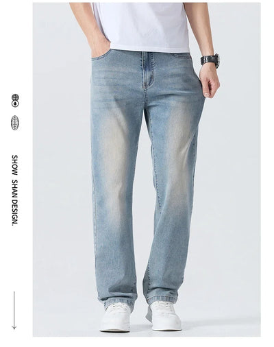 Summer Thin Straight Jeans Men's Clothing Soft Breathable Trousers Male Brand Comfortable Business Loose Denim Pants