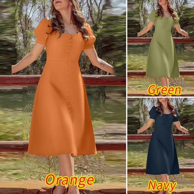 2025 ZANZEA Holiday Vestidos Women Summer Dress Fashion Elegant Square Neck Puff Sleeve Work Midi Dresses Stylish Party Sundress