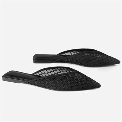 Women's Pointed Toe Slippers 2024 Summer Designer Mesh Beach Flat Shoes Slides Outside Mules Gladiator Sandals Zapatos De Mujer