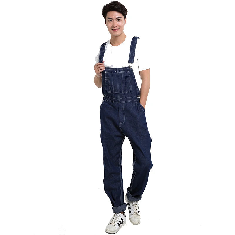 Men's Overalls Jumpsuit Large Size Strap Straight Blue Jeans With 7 Pockets
