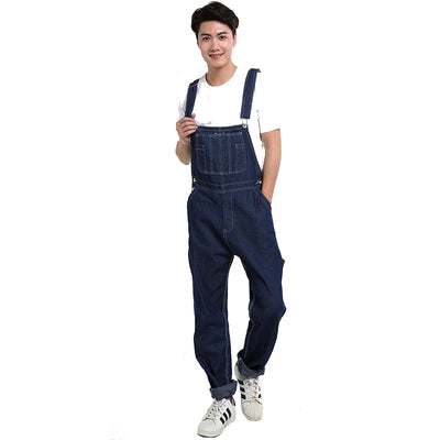 Men's Overalls Jumpsuit Large Size Strap Straight Blue Jeans With 7 Pockets