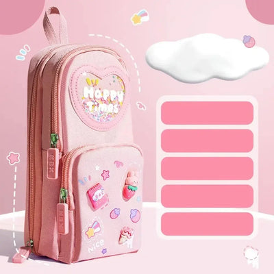 3Layer 6 Pockets Large Capacity Schoolbag shape Pencil Case Pencil Bag Aesthetic Stationery Holder Bag Girls Zipper Pencil Pouch