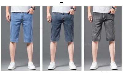 Fashion Men's Straight Denim Shorts Summer Thin Elastic Casual Bermuda Jeans Breathable Fabric Male Clothes Boardshorts
