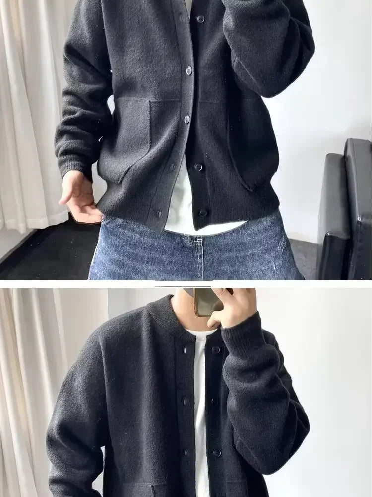 Autumn Winter New Style Men's Knitted Cardigan Sweater Casual Pure Color Lazy Fashion Youth Versatile Knitwear Coat