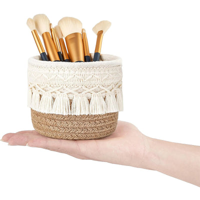 1Pcs Hand-woven Tassels Simple Nordic Cotton Rope Makeup Brush Stationery Pen Holder Storage Household Sundries Storage Basket