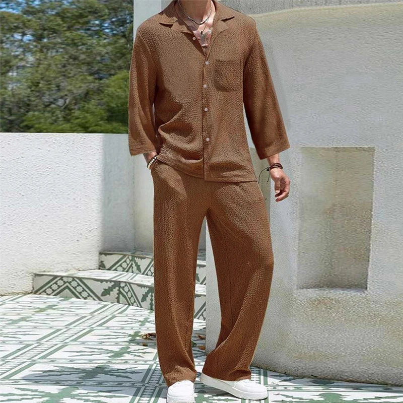 2024 Spring Summer Casual Cotton Shirts And Pants Suits Men Vintage Half Sleeve Irregular Cardigan Two Piece Sets Mens Outfits