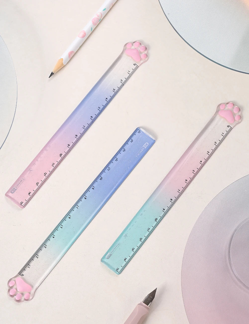 15cm Cat Claw Ruler Gradient Color Clear Scale Straight Measuring Rule Bookmark Stationery Office School A7588