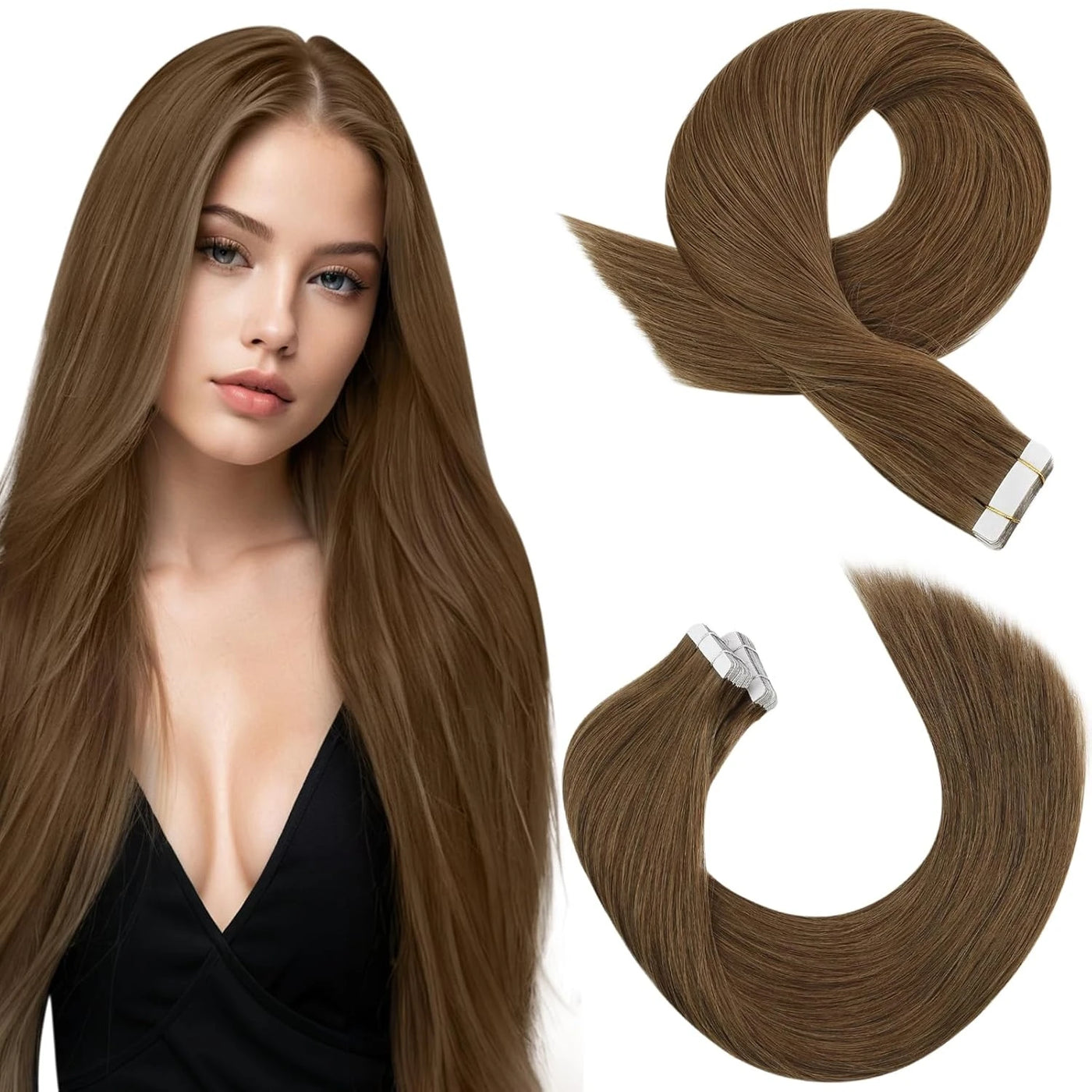 [New Color] Full Shine Tape in Hair Extensions Human Hair Brazilian Remy Straight Hair Extensions 20 Pcs 50G for Women