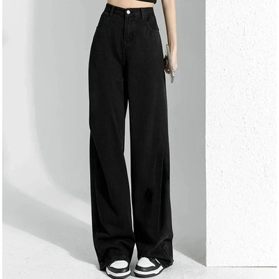 Woman High Waist Stacked Straight Leg Jeans Female Gothic Loose Wide Leg Pants Girls Y2k Black Blue Light Blue Denim Trousers