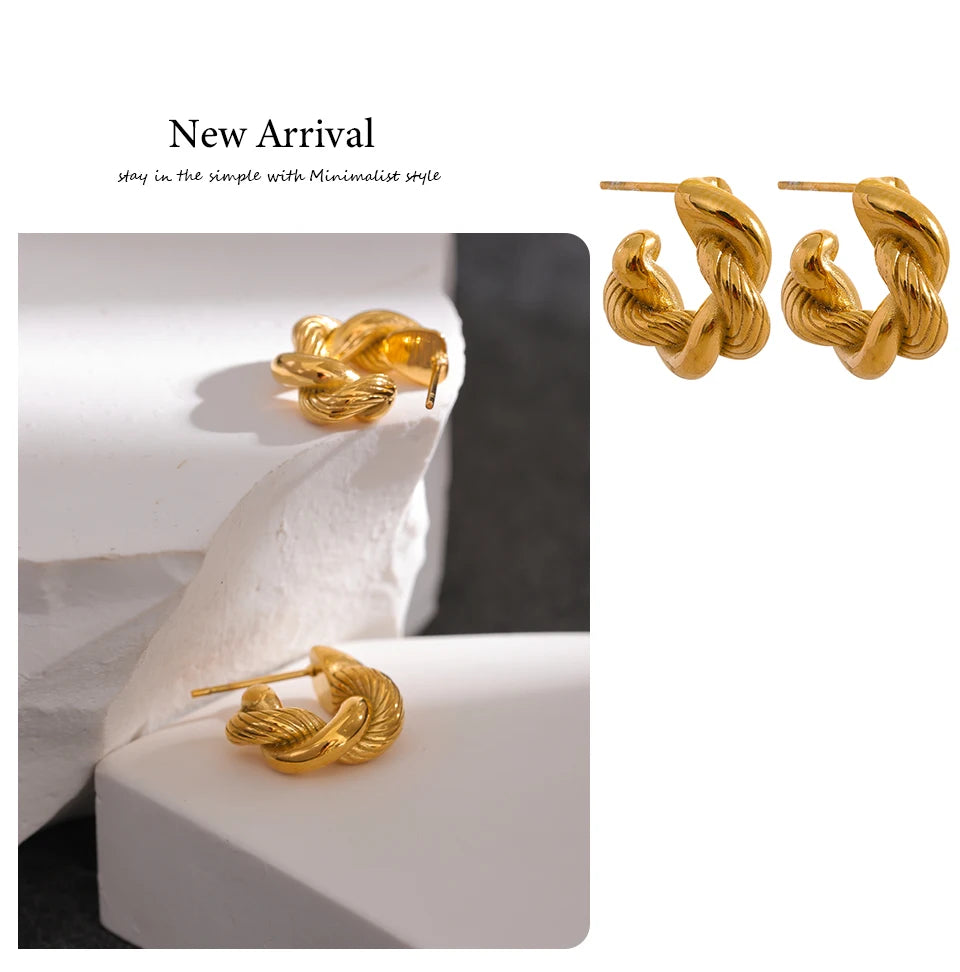 Yhpup 316L Stainless Steel Geometric Twisted Fashion Hoop Earrings for Women 18k Gold Plated Rust Proof Stylish Charm Jewelry