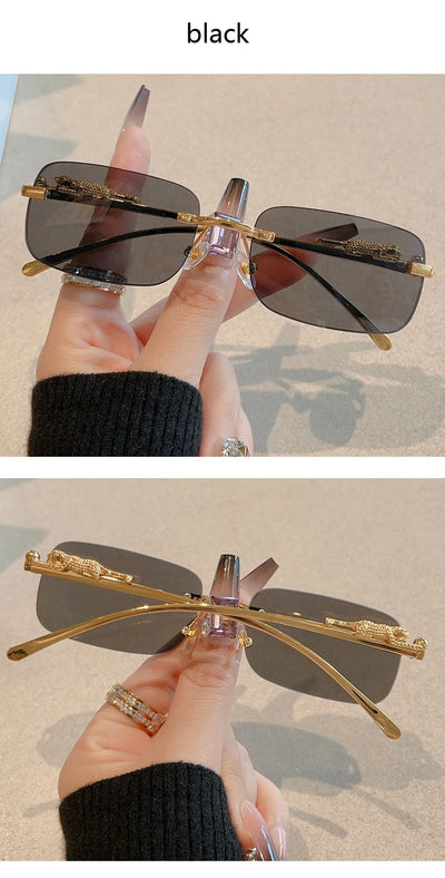 12pcs Brand Leopard Rimless Rectangle Sunglasses Fashion Y2K Frameless Sun Glasses Shades for Women Men UV400