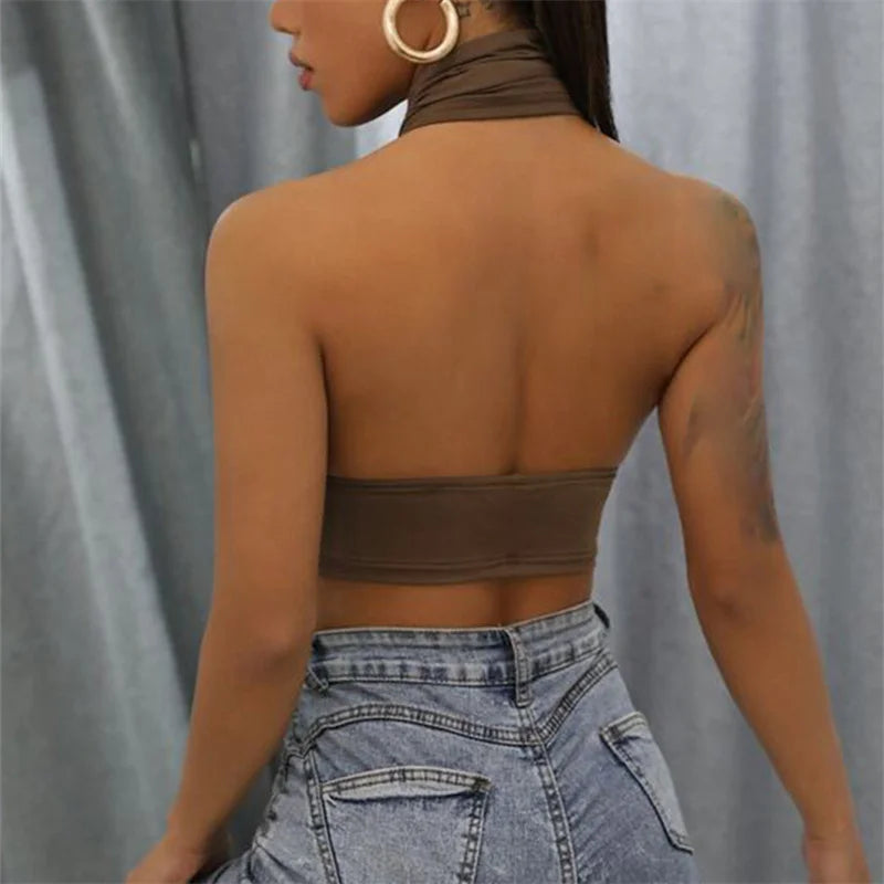 Cross Neck Halter Crop Top