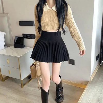 Women's High Waist Pleated Mini Skirt Summer A-Line White Anti Slip Design Skirt for Petite Figure Flattering Y2k Kawaii Skirts