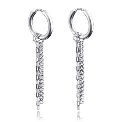 New Punk Stainless Steel Chain Hoop Earrings For Women Men 2023 Trendy Goth Pop Hip Hop Pendants Ear Jewelry Accessories Earring