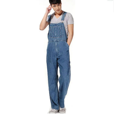 Men's Overalls Jumpsuit Large Size Strap Straight Blue Jeans With 7 Pockets