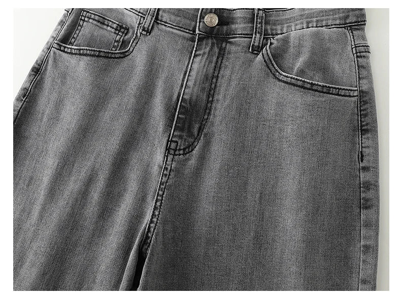 Plus Size Gray Jeans for Women Stretchy High Waist Mom Jeans Harem Full Length Washing Denim Jeans Curvy Fitting 100 Kgs Jeans