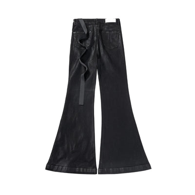 Streetwear Black Wax Leather Strecth Jeans for Men Ropa Hombre Baggy Y2k Flare Pants Oversized Straight Denim Trousers