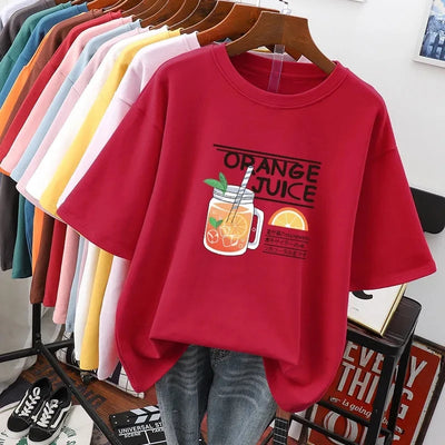Plus Size 6XL 150KG Summer Cartoon Women's Cotton T-shirt Short Sleeve O Neck Lady Tops Big Large Size Tees Female Clothing