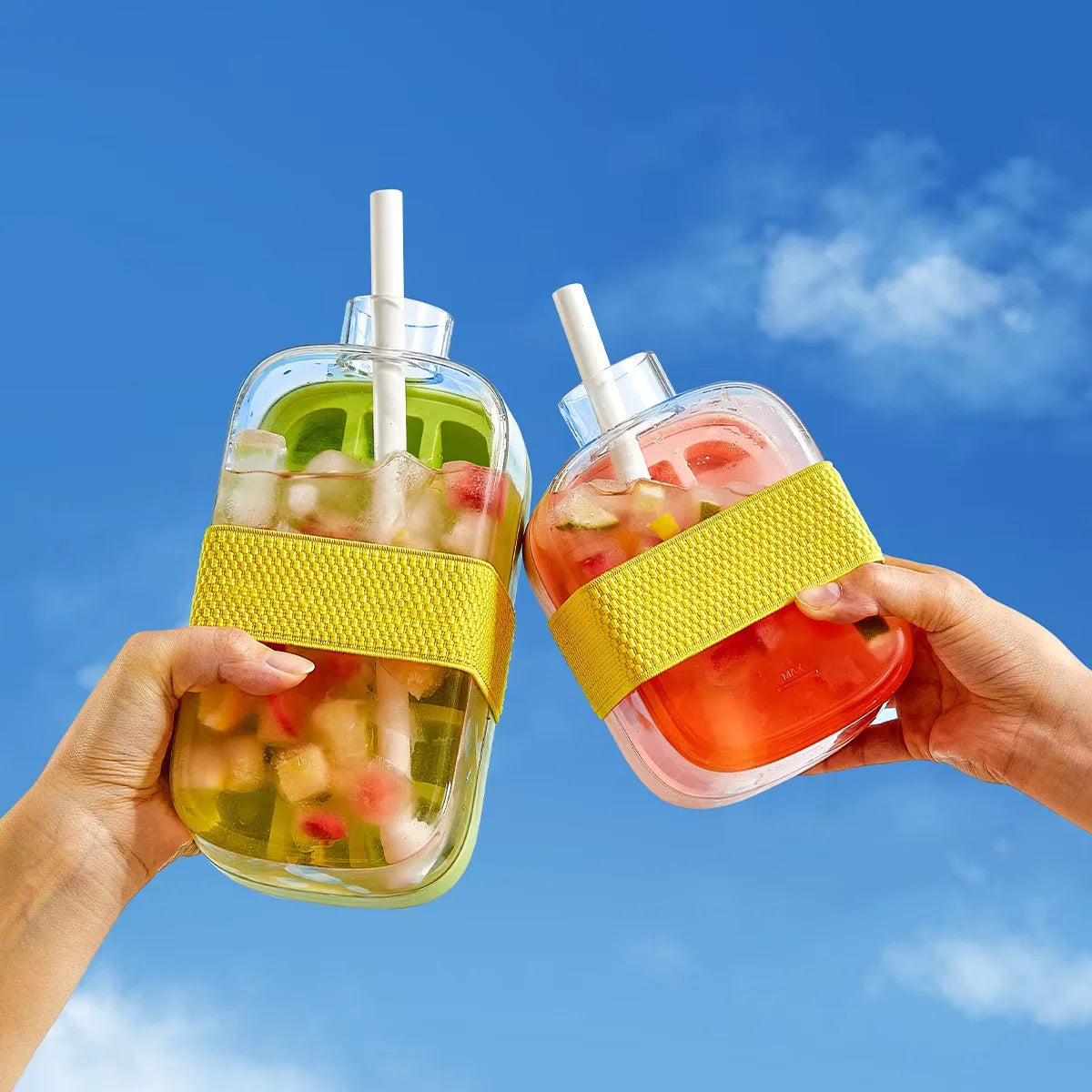 12 Grids Pressing Ice Cube Tray Block Mold 500ML Water Bottle With Straw Ice Making Mold Kitchen Tool Household Sealed Ice Maker