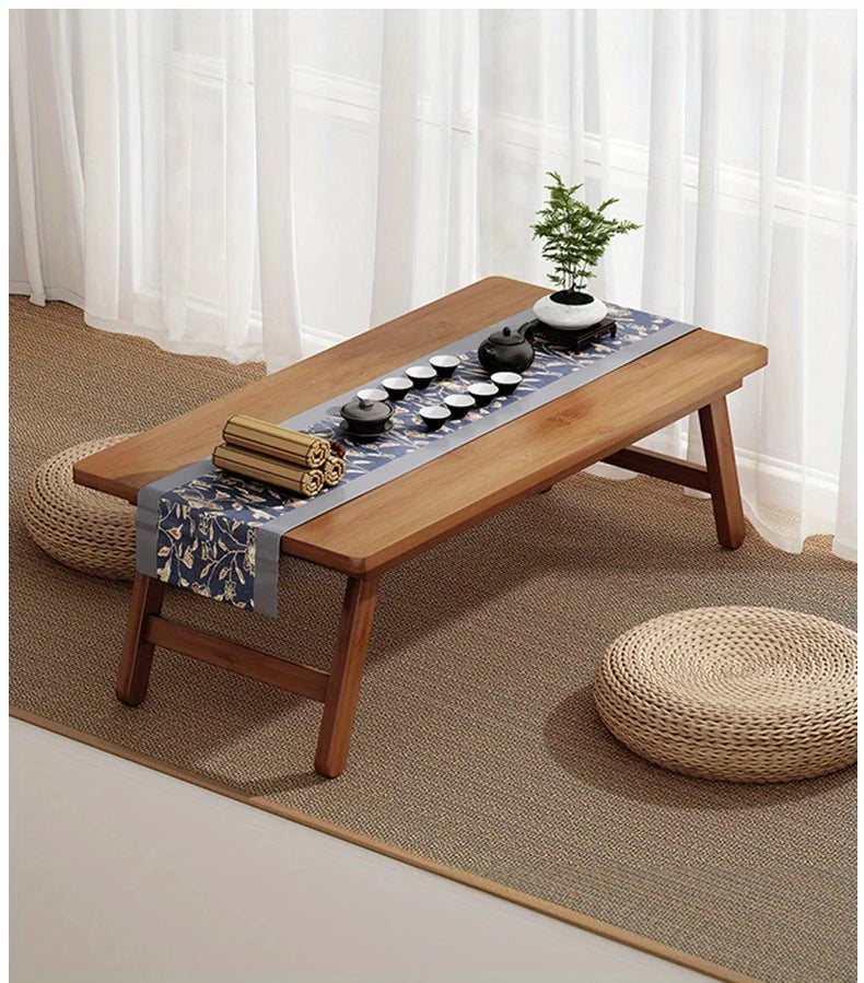 Versatile Foldable Coffee Table - Brown, Bamboo Top, Contemporary Style for Bay Window, Balcony, or Study Area