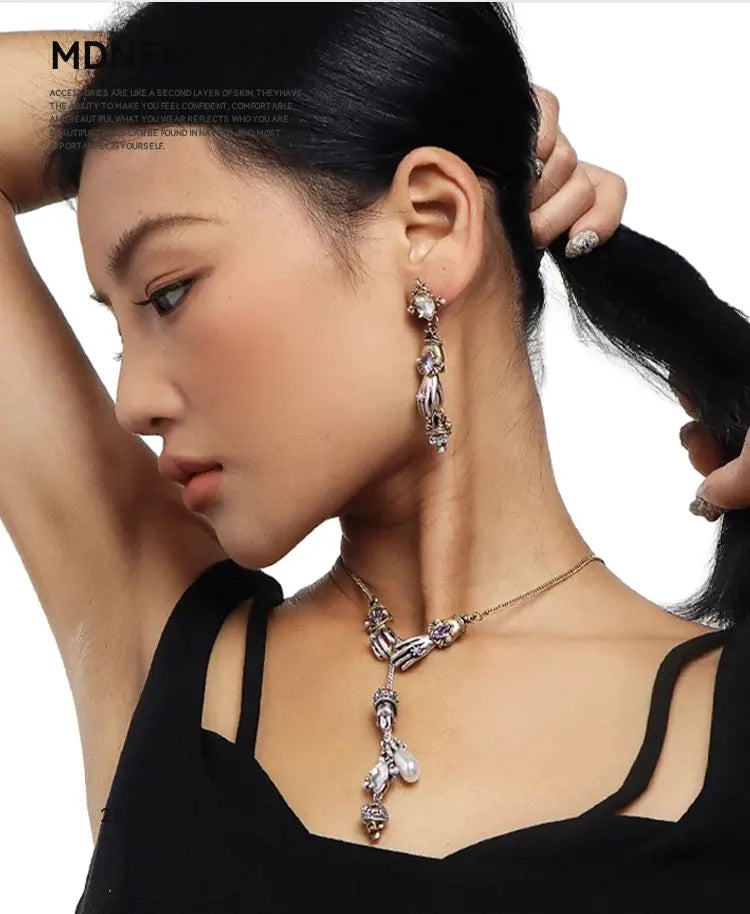 2023 New Skull Earrings Necklace Set Alloy Punk Gothic Style Men's And Women's Jewelry Party Gift