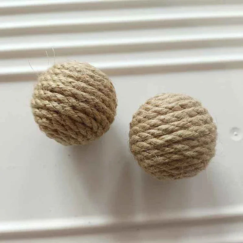 10pcs Solid Colored Sisal Ball Cat Teasing Toy Ball Self Hi  Grinding Teeth Durable Cat Teasing Stick Cat Making Sound Bell Ball