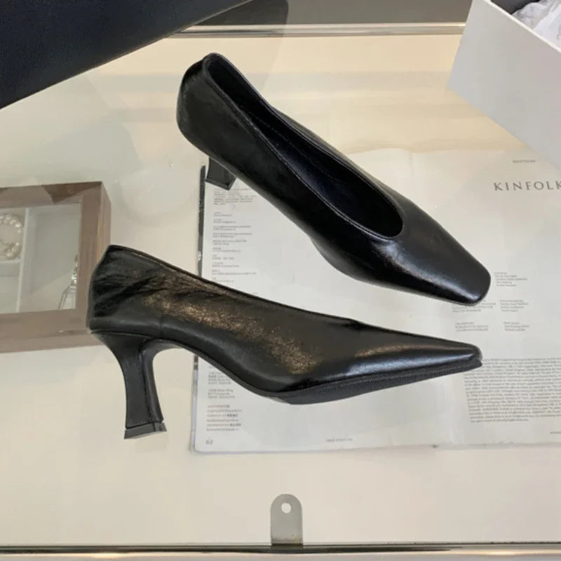 Elegant Woman High Heel Shoes Square Toe Pumps Female Office Shoe Shallow Designer Shoes Spring Autumn Brand Retro Witch Shoes