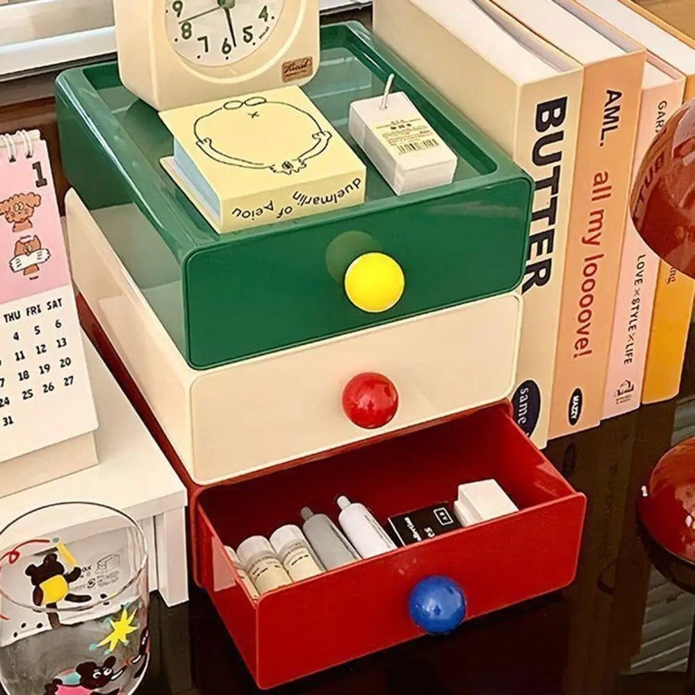 Large Capacity Desk Organizer Box Dopamine Dust-proof Cosmetics Storage Box Stackable Desktop Storage Boxes Drawer Home Office