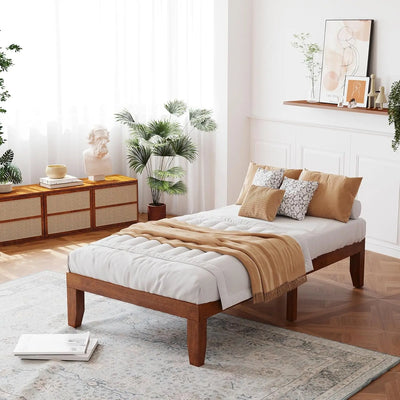 14 Inch Wood Platform Bed Frame,Minimalist Mattress Foundation with Solid Rubber Wood,Heavy Duty Slat Support, Without Headboard