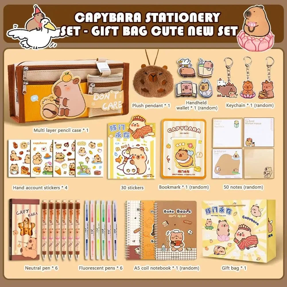 Large Capacity Gift Box Capybara Stationery Set Pencil Case Abundant Back-to-school Gift Kit Cute School Supplies for Students