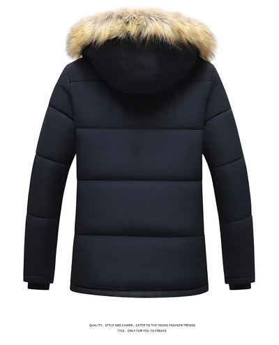 2024 New Men Winter Autumn Work Outwearing Parka Black Fleece Lined Thick Warm Hooded Fur Collar Coat Male Size 5XL Plush Jacket